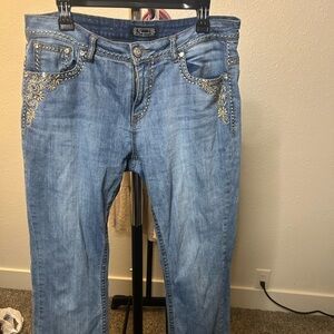 Shyanne Blue Straight Leg Jeans with Gold Embellishments